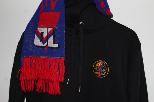 Sweat à capuche brodé Kop Lyon noir, idée cadeau pour supporter de l'Olympique Lyonnais