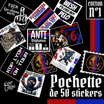 Pochette stickers collector Édition 1 Kop Lyon, lot de 50 designs supporters lyonnais