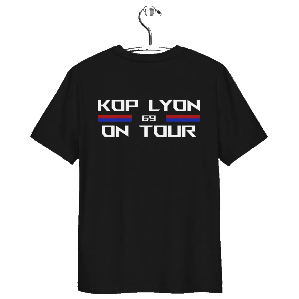 T-shirt brodé Kop Lyon 69 noir 2024, vue de face avec logo brodé cœur