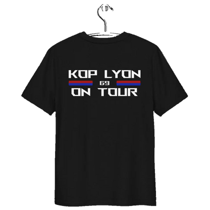 T-shirt brodé Kop Lyon 69 noir 2024, vue de face avec logo brodé cœur